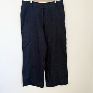Talbots Navy Blue Wide Leg 100% Linen Trousers Pants Career-Wear  Office Sz 10